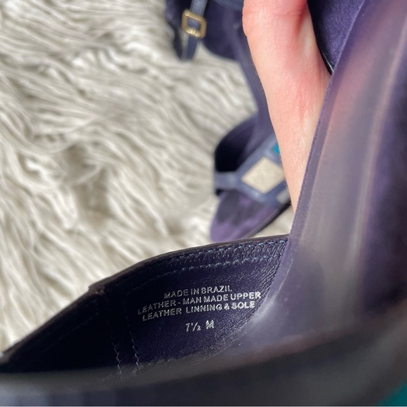 Tory Burch Color Block Mixed Media Blue Gray Suede Canvas Heeled Sandals Sz 7.5 - Picture 9 of 10